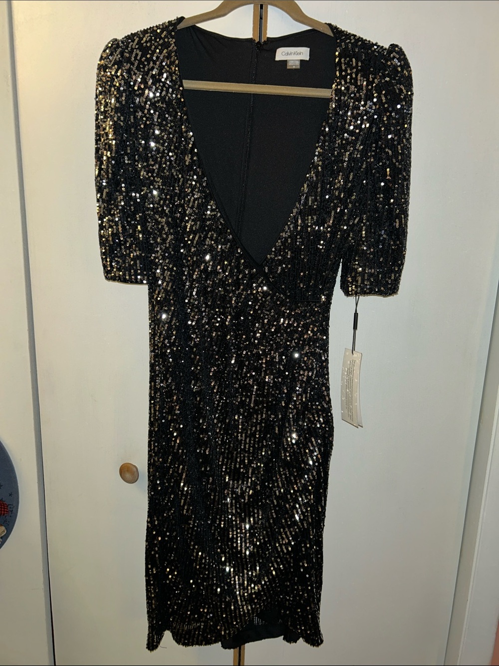 Calvin Klein Black Sequin V-Neck Midi Dress